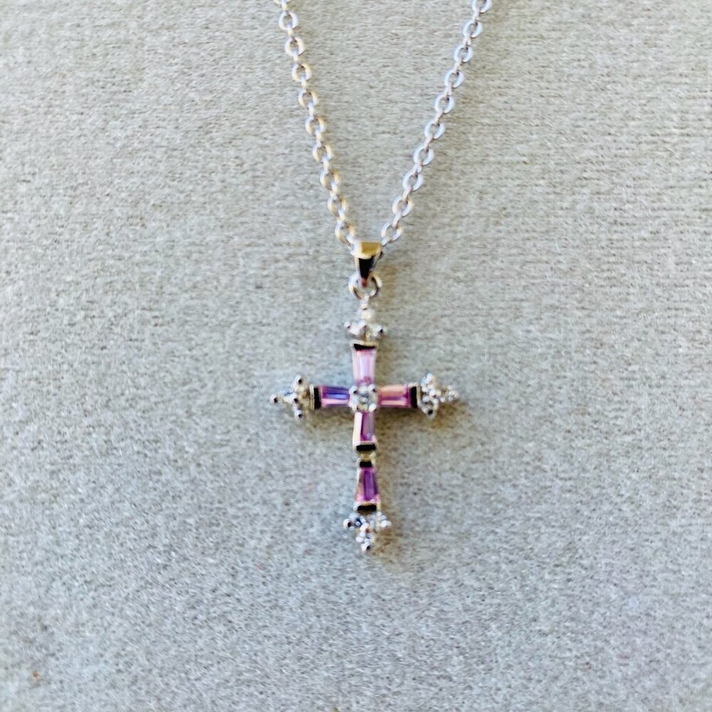 Vintage Cookie Lee pink cross necklace